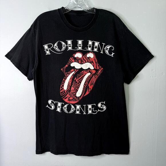The Rolling Stones Tongue Logo Tribal Tattoo Style Bravado T-Shirt Women's Sz M - Picture 1 of 11